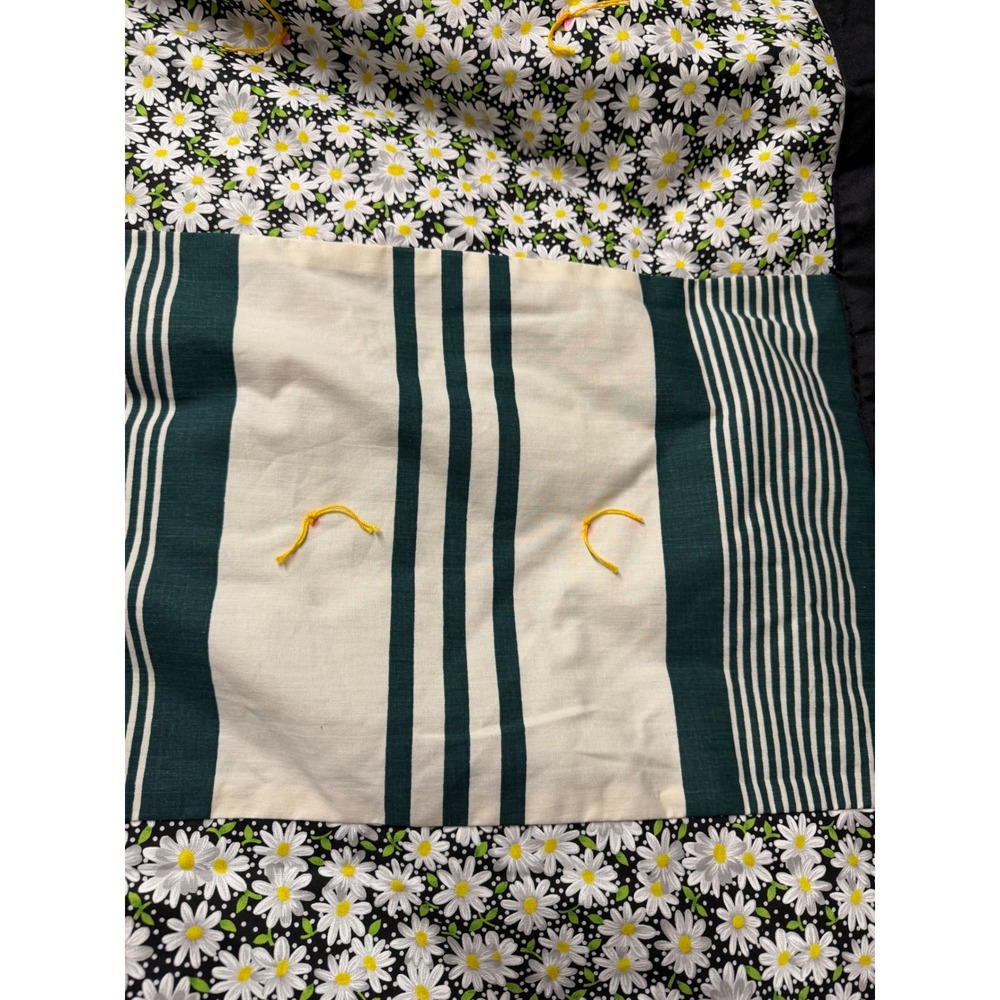 Handmade Patchwork Tied Quilt Floral Daisy Striped Cottagecore Black Green Cream - Picture 8 of 16